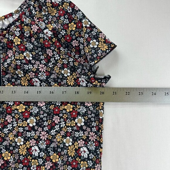 Simple Fun Tunic Size M Peasant Floral Blouse  Tie Neck Flare Sleeve Multicolor - Picture 9 of 11